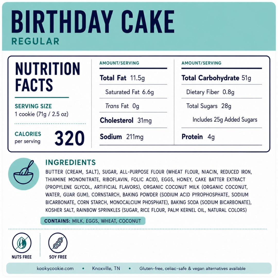 Birthday Cake Nutrition Label